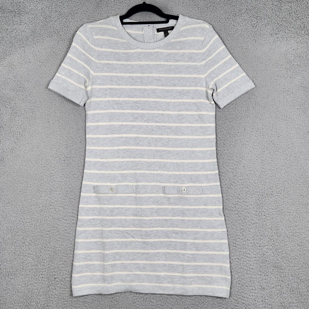 Banana Republic Sweater Dress Womens Small Knit Short Sleeve Striped Pockets